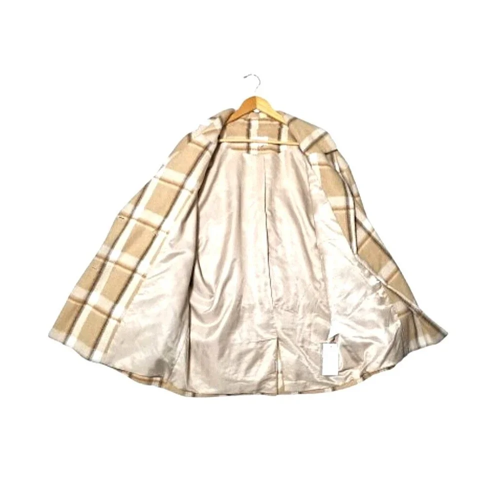 NWT MAISON STELLA & SUZIE Berlioze Plaid Coat Jacket Sz 36 Tan Cream Beige - Picture 5 of 8
